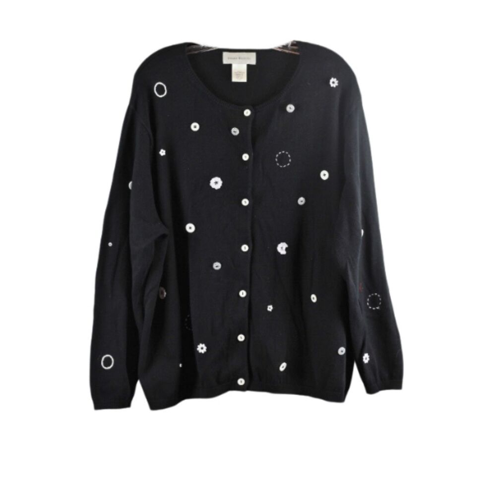Susan Bristol Black Women's Cardigan Sweater Embroidered 2X 055